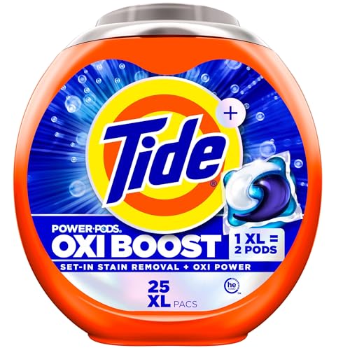 Image of Tide Oxi Boost Power PODS Laundry Detergent Pacs, 25 Count, Set-In Stain Removal + Oxi Power, laundry soap detergent pacs