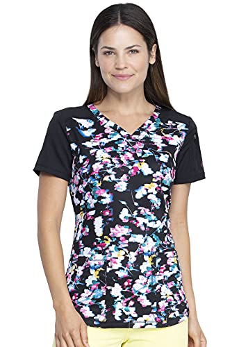 Dickies Dynamix Women Scrubs Top V-Neck DK732, XS, Floral in Motion