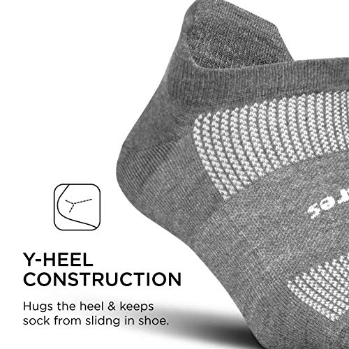 Feetures High-Performance Max Cushion No Show Tab Solid - For Men & Women, Athletic Ankle Socks, Moisture Wicking - Small, Heather Grey-6Pack4