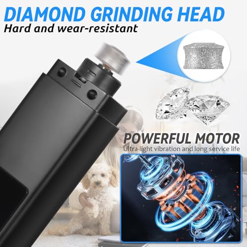 BUOAZR Krallenschleifer für Hunde 4-Gang mit LED-Licht,Elektrischer Hundekrallenschneider, Superleise, USB Wiederaufladbar Hundekrallenfeile für Große, Mittelgroße und Kleine Hunde und Katzen(Schwarz)