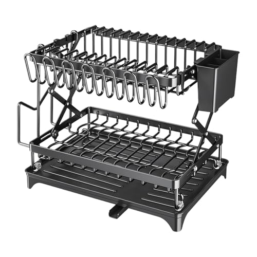 Escurreplatos porta vajilla | Escurreplatos de 2 estantes con bandeja escurridor de gran capacidad | Secador de platos para encimera de cocina | para platos, cuencos, sartenes, tablas de cortar, tazas