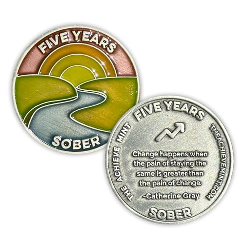 Image of The Achieve Mint 5 Years Sober Chip | Five Year Sober Token | Non-AA Gift, Non-Religious Medal for Women & Men Celebrating Their Sobriety
