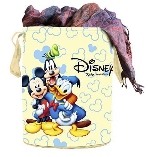 Image of Kuber Industries Disney Team Mickey Round Non Wovan Laundry Basket with Lid & Handles|Collapsibal Material|Durable Stiched Handles|Size 37 x 37 x 47 CM |Capicity 45 LTR (Cream)-KUBMART12049