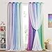 NICETOWN Tende Camera da Letto Tende a Stelle Vuote per Cameretta Bambini Tenda Oscurante con Sfumatura per Bambini Cameretta con Anelli, 2 Pezzi 132x240 CM (LxA), Arcobaleno Freddo