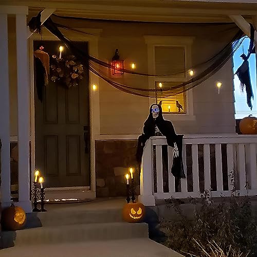 Image of Homemory 24 Pcs Hanging Floating Candles, NO Remote, Flameless Taper Candles Battery Operated, 6.5 inch Warm Yellow Flickering Flame Candlesticks, Dripless LED Handheld Candles Lights for Halloween Xmas
