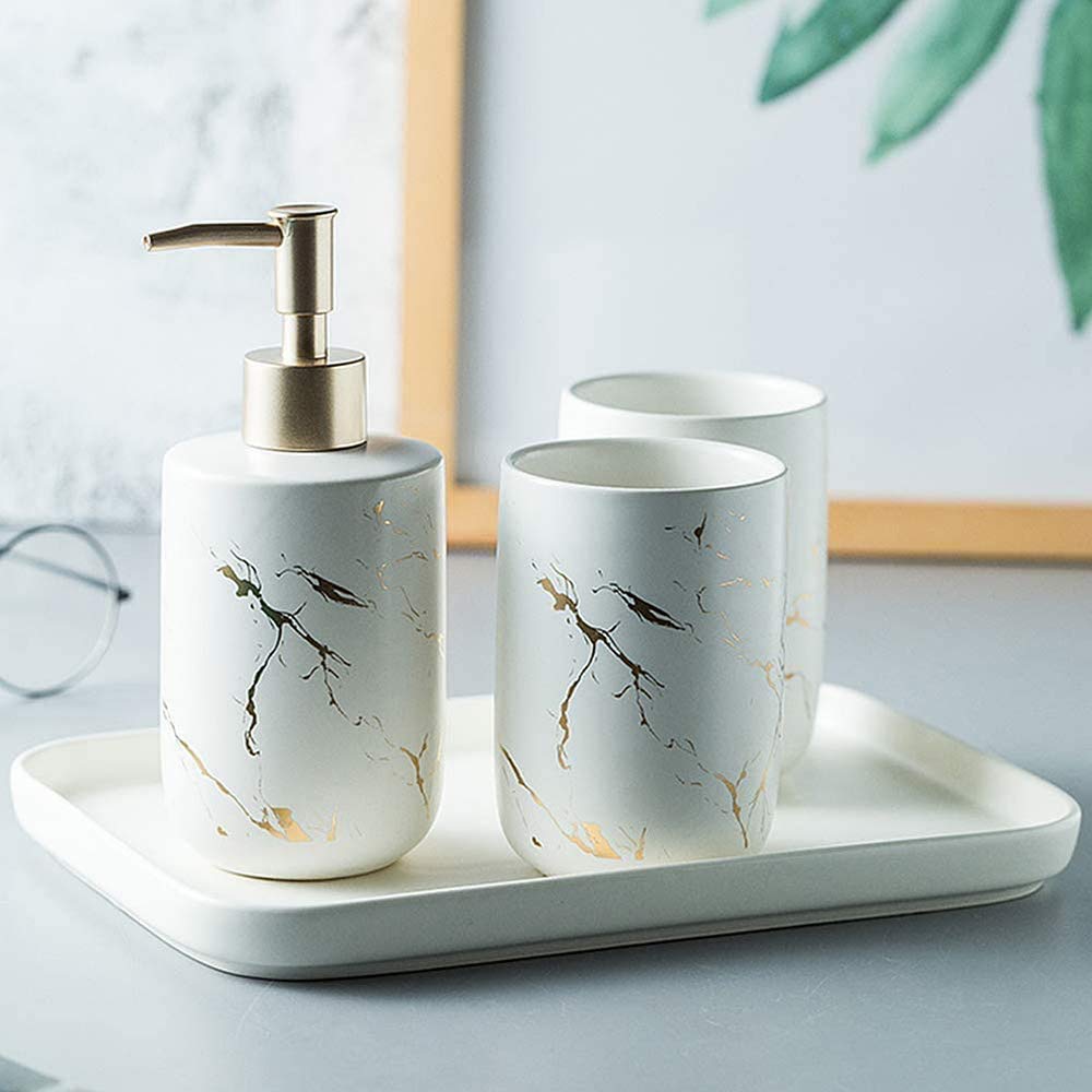 Set Di Accessori Da Bagno Moderno 4 Pezzi - Viola - Include Dispenser Sapone, Portaspazzolino, Portasapone E Tazza - Regalo Casa
