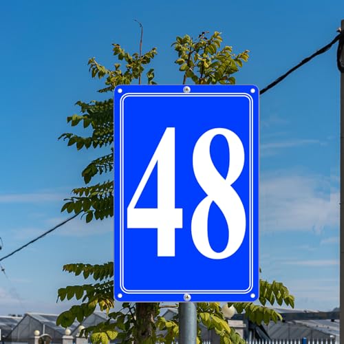 Image of Premium Aluminum Number Signs 48, Metal 12 inch X 8 inch Blue Numbered Signs Outdoor for Parking Lots, Floor, Dock, Court, Aisle, Field, High Visibility, No Fade, Weather-resistant