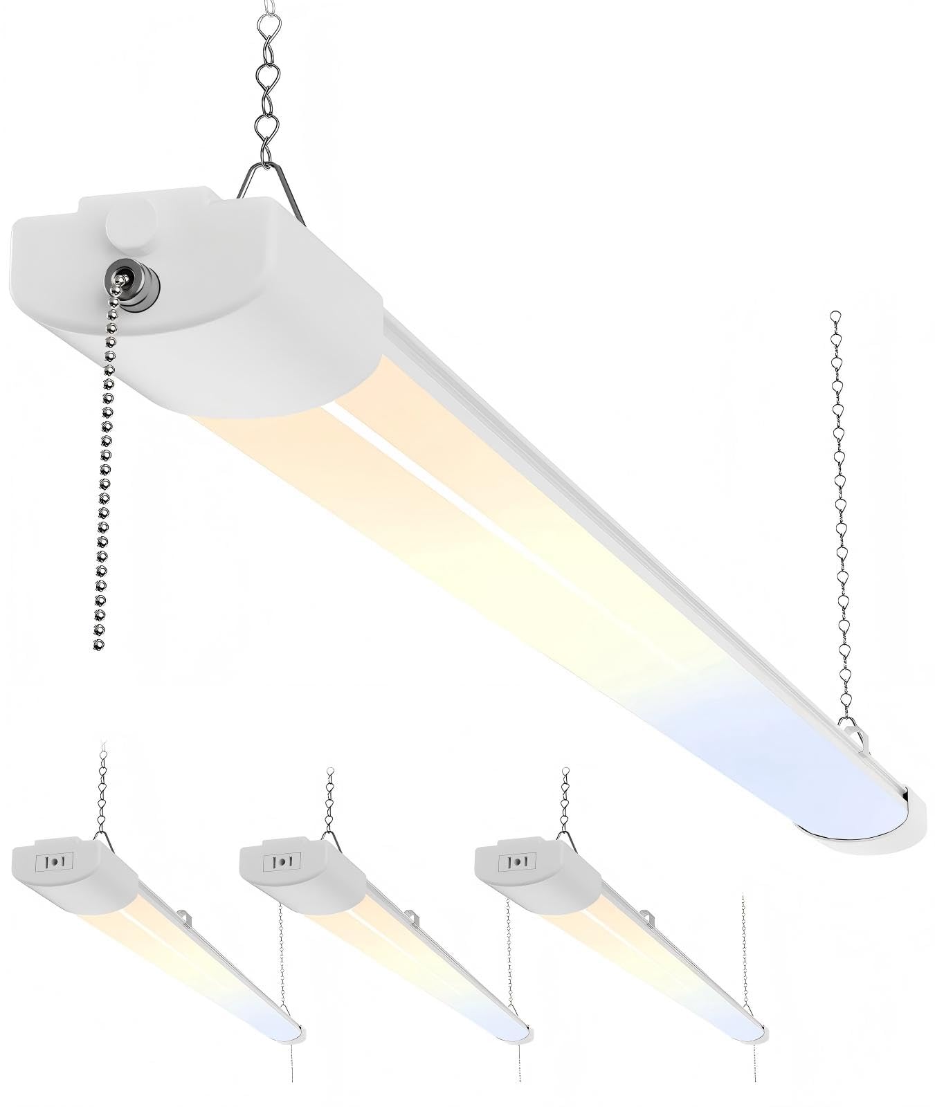 ALUSSO® LED Shop Lights 4FT for Garage, 6000LM Super Bright, Adjustable 2700K-6500K Color Temperature, 120V, Warm to Cool Daylight Linkable Shop Lights for Workshop, 4 Pack