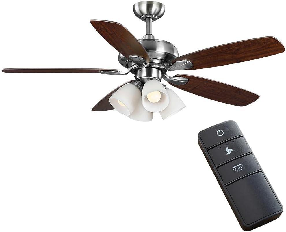 Hollis 52 in. Indoor LED Brushed Nickel Dry Rated Ceiling Fan with 5 Reversible Blades Light Kit and Remote Control