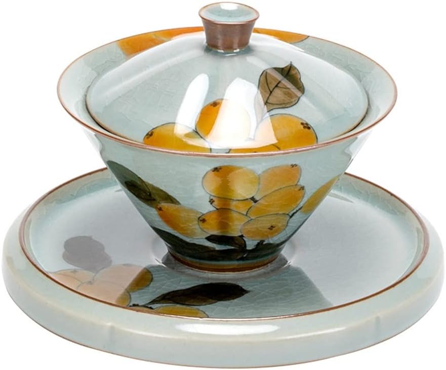100ml Glaze Ceramic Tea Tureen Hand-painted Loquat Art Sancai Covered Bowl Maker Gaiwan Kung Fu Teaset