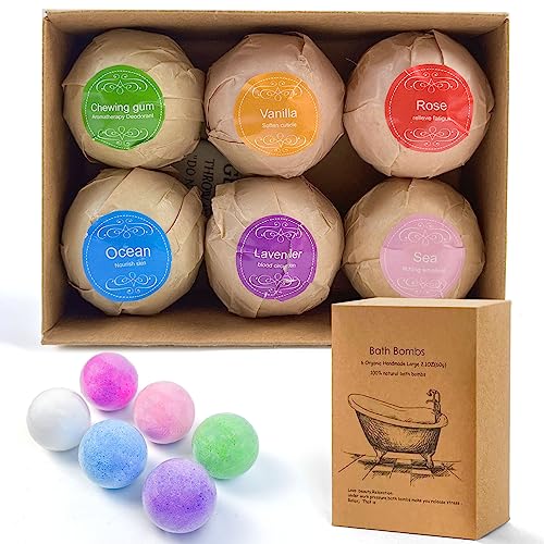 SKY-TOUCH Bath Bombs Gift 6 Pack Large Organic & Natural Essential Oil Handmade Set Moisturize Dry Skin