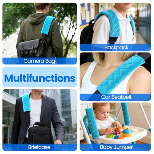 Image of Amooca Soft Auto Seat Belt Cover Seatbelt Shoulder Pad Cushions 2 PCS for a More Comfortable Driving Universal Fit for All Cars and Backpack Blue