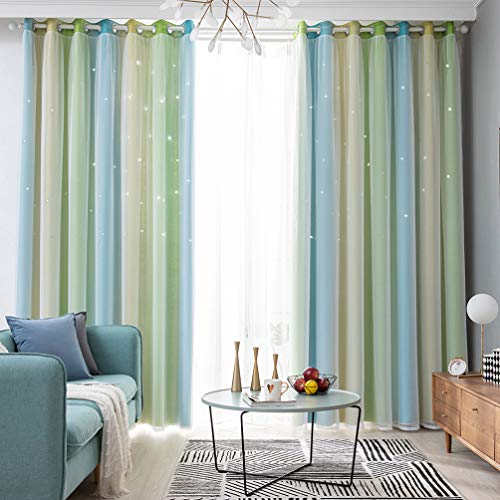 Garneck Stern Verdunkelungsvorhänge Bunte Farbverlauf Streifen Doppelschicht Fenstervorhänge für Wohnzimmer Schlafzimmer Cover