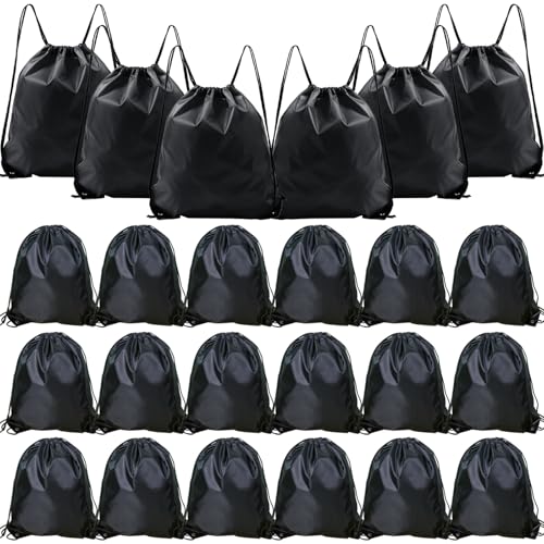 INVODA Drawstring Backpack Bulk String Backpack Drawstring Bags Sport Gym Cinch Bag Sackpack for Women Men (Black 24PCS)
