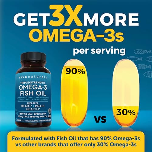 Viva Naturals Omega-3 Fish Oil, Triple Strength, 2500 mg, 60 Softgels – Re-Esterified Omega 3 Fatty Acids Including EPA, DHA, DPA - Pascatarian-Friendly - Image 5
