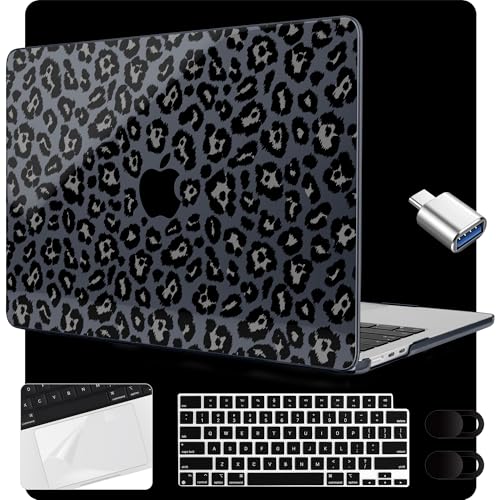 MEEgoodo Case for M5/M4/M3/M2 MacBook Air 15 inch Case 2026 2025 2024 2023, Laptop Shell Fit Model (A3448/A3241/A3114/A2941) for MacBook Air 15.3-inch, Snow Leopard Texture