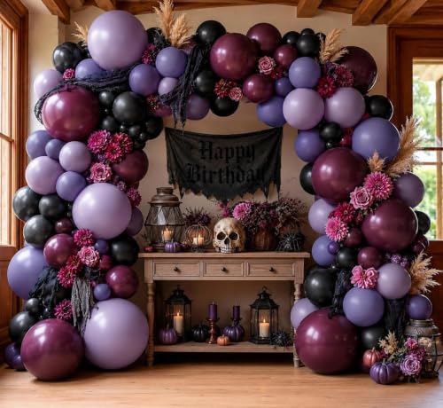Image of Purple and Black Balloon Arch Garland Kit 102PCS Double Stuffed | Burgundy Dusty Purple Lavender Plum Balloons for Gothic Birthday Wedding Bridal Shower Graduation Halloween Party Decorations