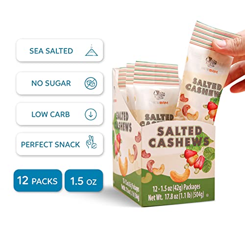Newbam - Cashews Roasted Lightly Sea Salted Nut Snacks Box 12 Individual Pack (1.5Oz Per Pack) | Ready-To-Eat Cashew Roasted Salted Snack Size | Healthy Keto, Vegan, Gluten Free | No Oil, No Sugar Add. #TOP1