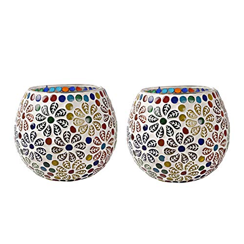 Valentine's Day Gift Of Love Candle Holder Tea Light Candle Holder/Votive Lighting/Wedding Parties Home Decorations Mosaic Glass Candle Holder Set Of 2 (4X4.5 Inch) #TOP4
