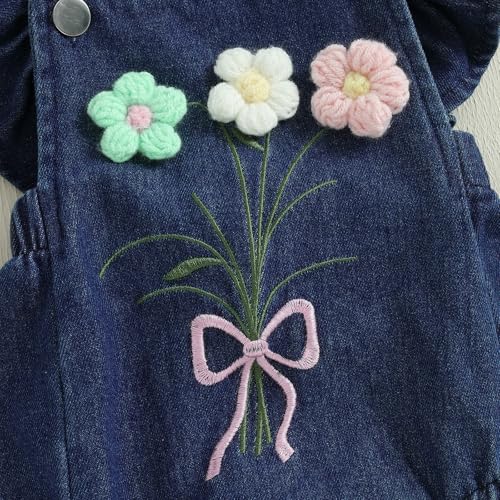 Newborn Baby Girl Romper Ruffle Fly Sleeve 3D Flower Embroidery Denim Jeans Bodysuit Heandband Summer Outfit Clothes4