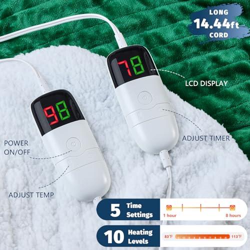 Heated Electric Blanket Queen Size - 84" x 90" Heating Blanket with Dual Control, 10 Levels & 8 Hours Auto Off, Soft Warm Flannel Gift with Over-Heat Protection, ETL & FCC Certified