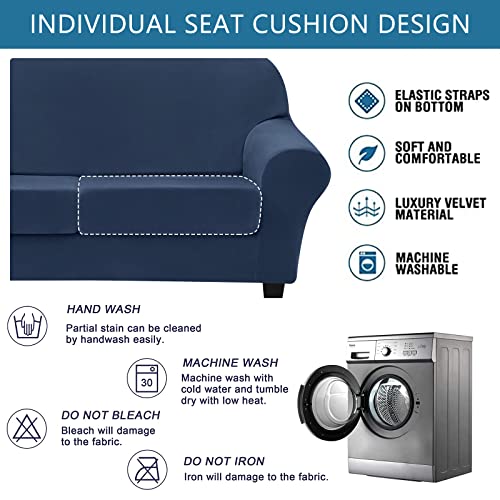 Fuangui 3 Piece Velvet Sofa Covers For 2 Cushion Stretch Couch Sofa Slipcover With 2 Individual Cushion Covers Furniture Protector For Living Room Chairs With Elastic Bottom, Loveseat, 32 #TOP4