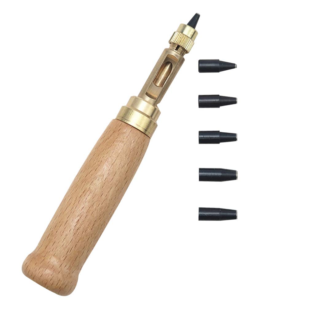 Beads & Crafts: 6Pcs Adjustable Screw Hole Punch Wood Handle Punch Leather/Paper Craft/Screw Punch/Craft Supplies