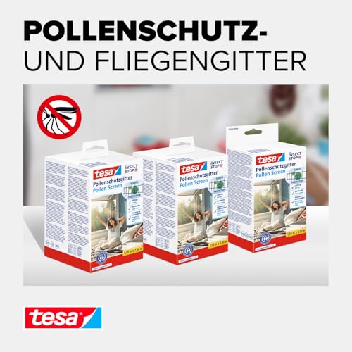 tesa Pollenschutzgitter - zuschneidbarer, transparenter Pollenschutz für Allergiker - für nach innen öffnende Fenster - inkl. Selbstklebendem Klettband - Anthrazit - 130 cm x 150 cm
