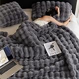 Melvint ふわふわブランケット 毛布 セミダブル 冬用 厚手 2枚合わせ ふわとろ毛布 もこもこ毛布 あったか ラビットファー調 トスカ泡絨 洗える 吸湿速乾 抗菌防臭 蓄熱保温 極細繊維 (ダックグレー・160*200cm)