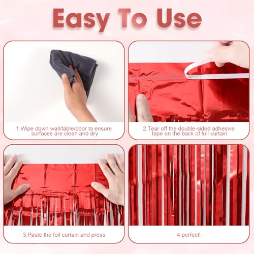 Image of Voircoloria 2 Pack Laser Red Foil Fringe Backdrop Curtains, Tinsel Streamers Birthday Party Decorations, Fringe Backdrop for Valentines Day, Wedding Photobackdrop, Anniversaries Party Decorations