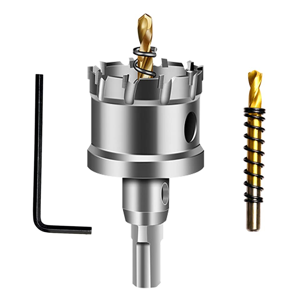 ASNOMY Tungsten Carbide Tipped Hole Saw Drill Bit for Hard Metal, 1-3/8 Inch T.C.T Hole Saw Cutter with 2pcs Titanium-Plated Pilot Drill bit for Metal