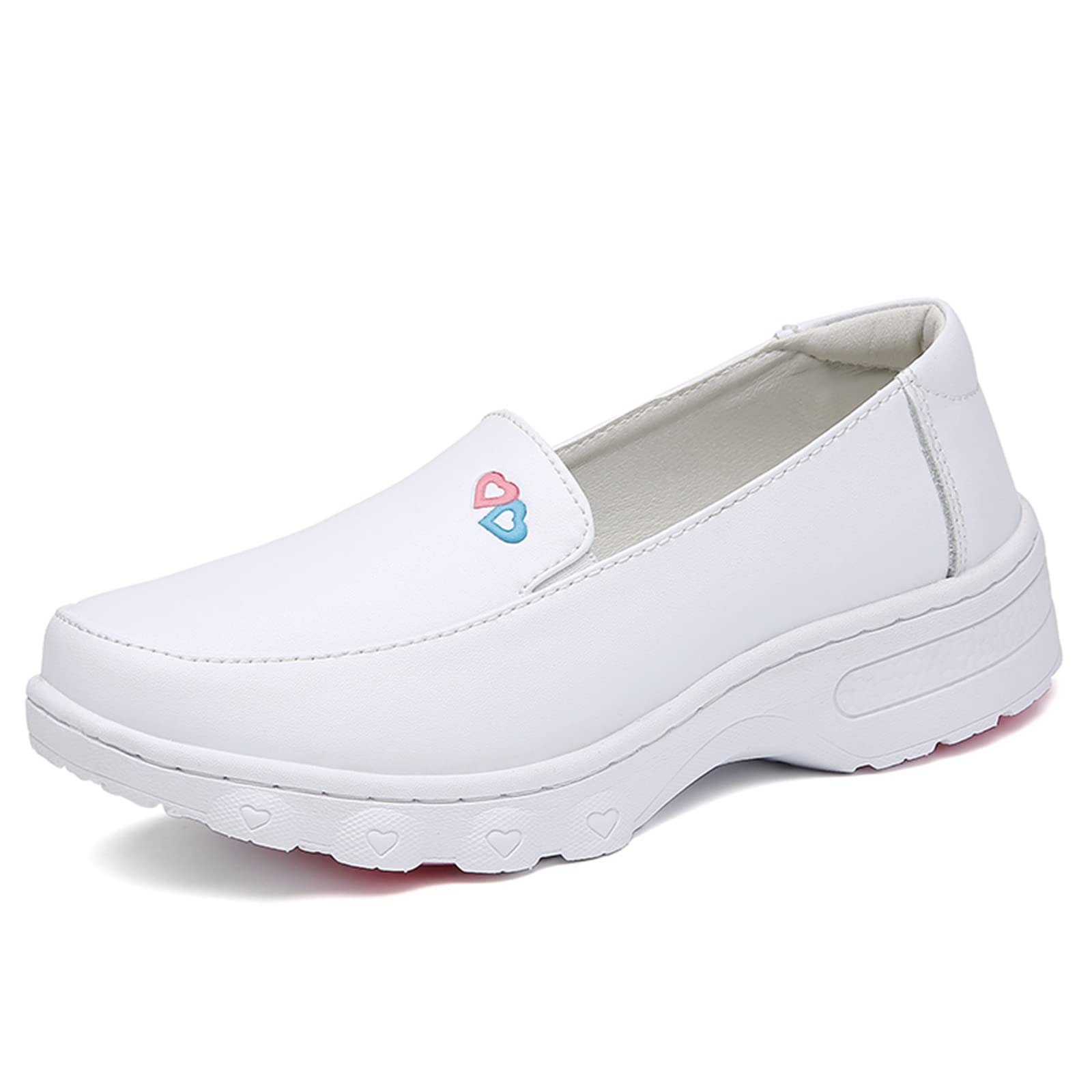 REXSVAN Nurse Shoes Women's Light and Comfortable Work Shoes Non-Slip Nursing Shoes Leather Lefu Shoes White