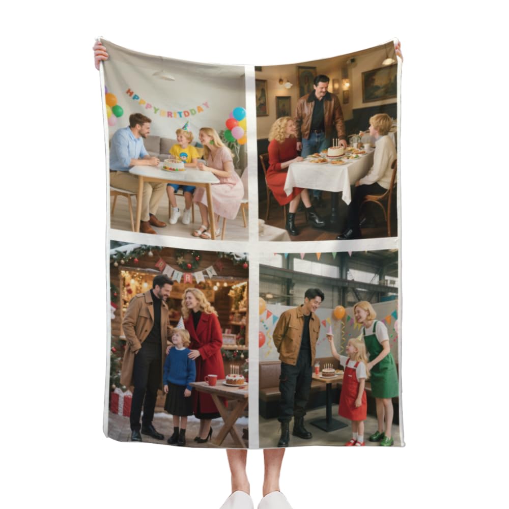 Hukqwx Women's 4 Photo Personalised Blanket, Customised Blanket With Pictures, Soft & Cosy Custom Blanket For Adults & Kids, Personalised Gifts, Personalised Gifts For 40X50 In