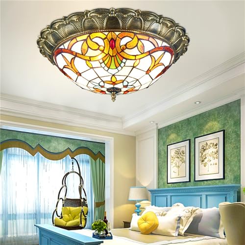Plafonnier Tiffany fait à la main en verre d'art luminaire de plafond chic 40cm