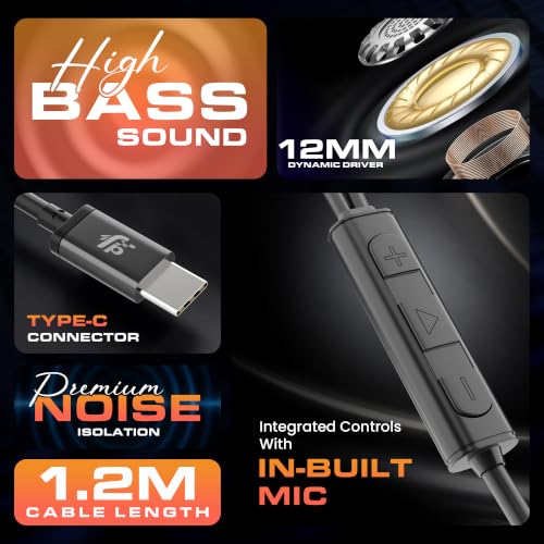 Image of Fairpick FP-WZT-44 Wired Earphone with in-Line Mic & Type-C Plug, Midnight Black