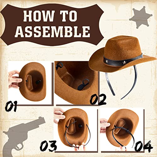 3 Pcs Cowboy Hat Headbands For Western Square Dance Birthday Costume Accessories Headband Party Hats Cowgirl Accessories Women's Costume Headwear For Boy And Girl Kid Adult, One Size, Brown #TOP2