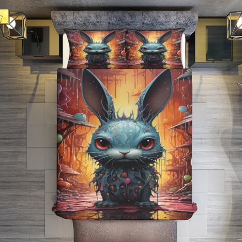 Housse de couette lapin 3 pièces parure de lit microfibre 200x200cm - 3