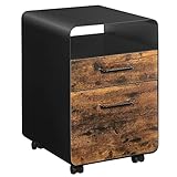 SONGMICS Rollcontainer mit Schubladen, Aktenschrank, Büroschrank mit Rollen, offenes Fach, vormontiert, mit Hängeregistratur, Industrie-Design, aus Stahl, für Dokumente, vintagebraun-schwarz OFC101B01