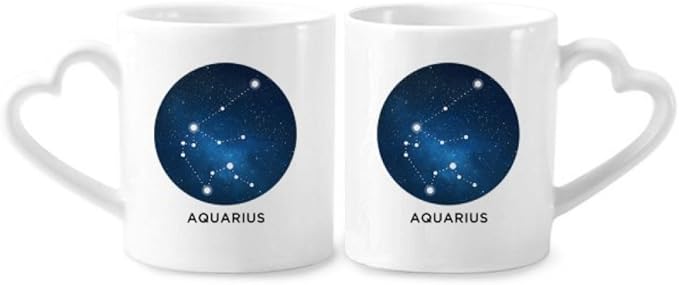 Aquarius Constellation Zodiac Sign Couple Porcelain Mug Set Ceramic Lover Cup Heart Handle