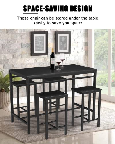 Mieres 4, Counter Height Table & Stools, Bar Chairs, Kitchen Dining Table Set For Breakfast Nook, Small Space Living Room, Black #TOP5