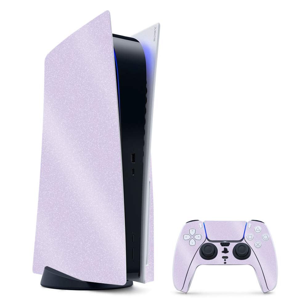 MightySkins Glossy Glitter Gaming Skin for PS5 / PlayStation 5 Bundle - Solid Lilac | Durable High-Gloss Glitter Finish | Easy to Apply and Change