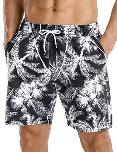 Nonwe Men's Board Shorts Floral Print Relaxed Fit Soft Washed Swimming Shorts Black 34