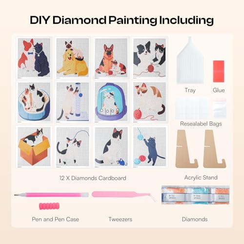 Image of Caydo 12 Pack Small Animal Themed Diamond Painting Kits for Adults Full Drill 5D DIY Paint Gem Art A Relaxing Craft for Home Wall Decor(6inch)