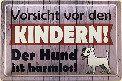 Deko7 Tin Sign 30 x 20 cm Beware of the Children The dog is harmless.