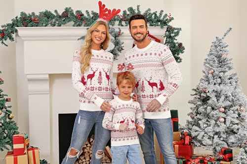 Image of Aiboria Matching Family Ugly Christmas Reindeer Snowflakes Sweater Pullover for Women /Men /Boys /Girls