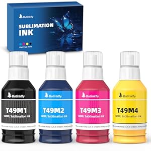 Tinta de sublimación T49M sin obstrucciones de 4.7 fl oz x 4 compatible con impresora de sublimación Epson SureColor F170 F570 | Sin ICC | Diseño a prueba de fugas | Color vivo y antidecoloración