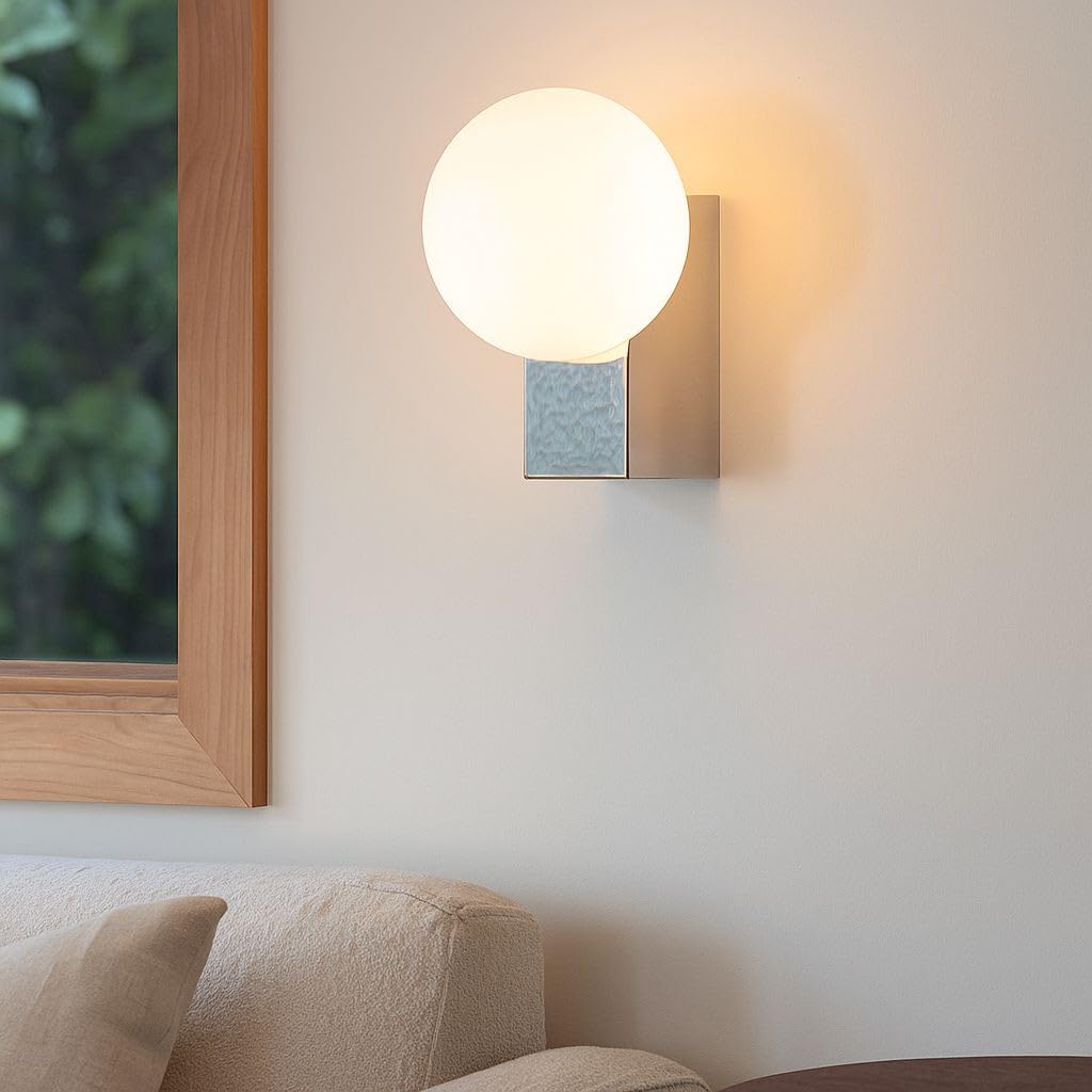 BARCELONA LED Applique Murale SIDERAL BARCELONA LED avec Boule en Verre Opalin, Lampe Murale Intérieure Minimaliste Moderne avec Base en Aluminium Chrome, G9 pour Chambre Salle de Bain Couloir Salon