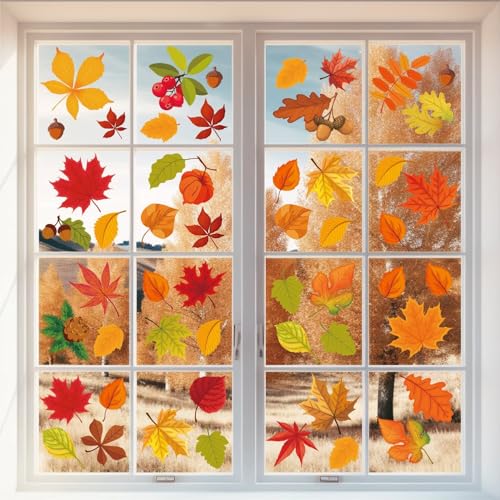 Fall Window Clings, 9 Sheets Autumn Maple Leaf...