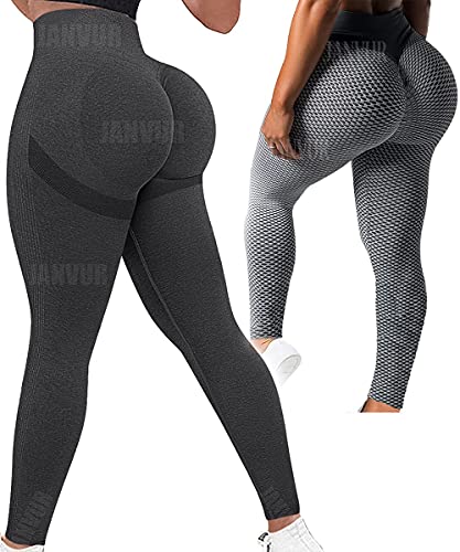 DCCDU JANVUR Scrunch Butt Leggings for Women Booty Lifting High Waist Workout Leggings Peach Seamless Textured Tights Tummy Control Butt Enhancing Pant