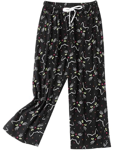 Pijama para mujer, 3/4 de largo, pantalones cortos para el tiempo libre, ropa de dormir con cordones, Gato negro, XXL